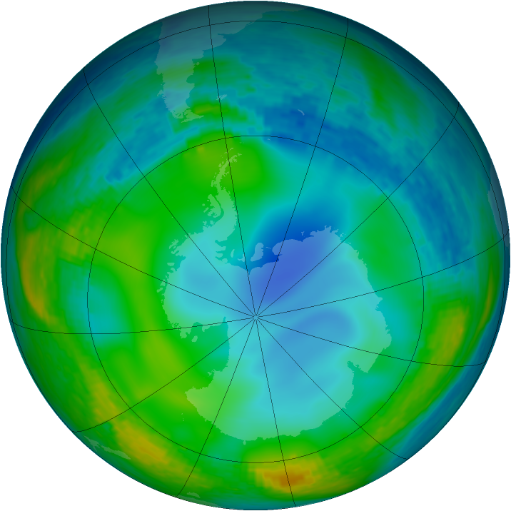 Antarctic ozone map for 18 June 1990